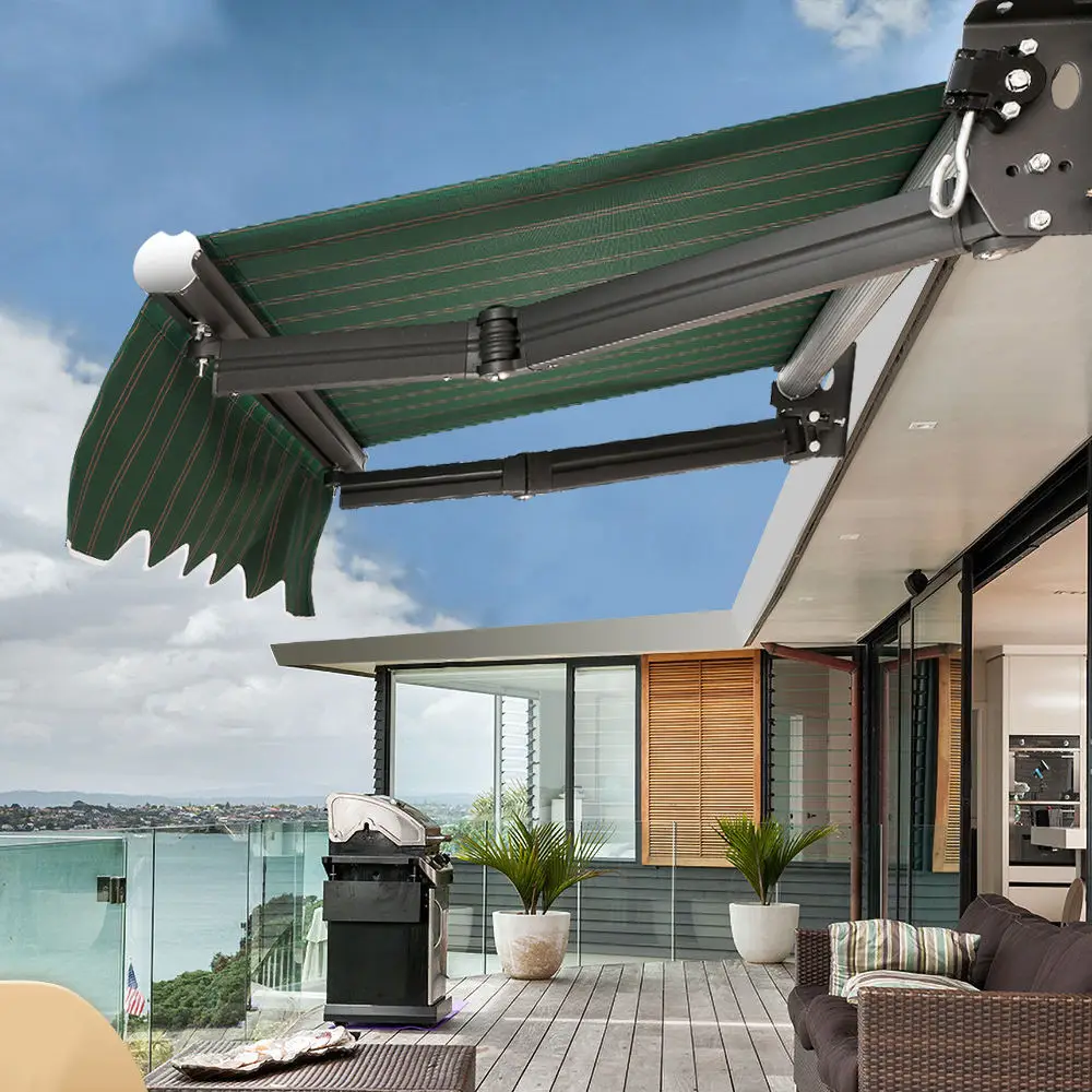 Villa with Folding Arm Space Saving Awning Thick Aluminum Frame Rainproof Material Sunshade Outdoor Leisure Finished Canopy