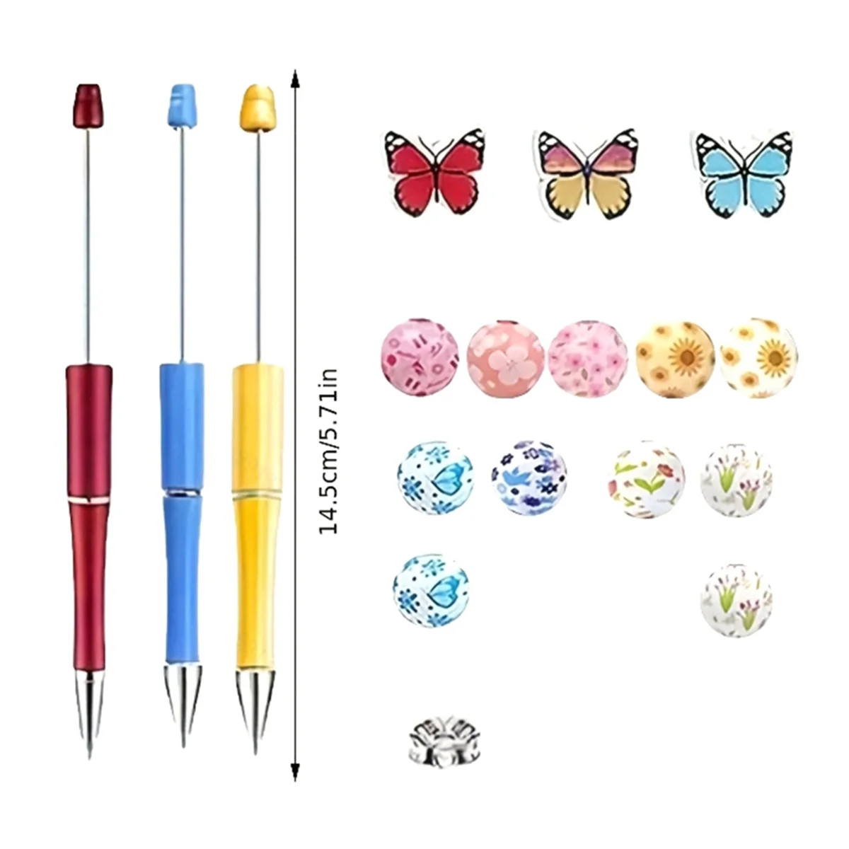 AA98 Beadable Pens Bulk with Colorful Silicone Beads for DIY Pen Making Kit for Women Kids Students Office School