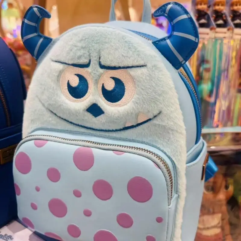 26Cm 디즈니 몬스터 대학교 제임스 P. 설리반 PU 가죽 플러시 백팩 더블 레이어드 스토리지 대용량 학생 선물