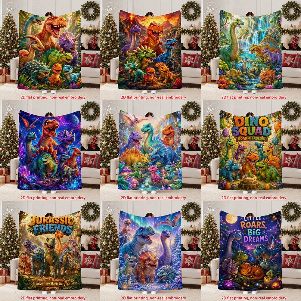 1pc  Cute Dinosaur Dinosaur Soft Flannel Throw Blanket, Warm Cozy Cartoon Dino Print Blanket for Kids Boys Bedroom Sofa Decor