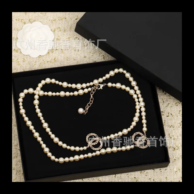 

New Embossed Camellia Pearl Sweater Chain French Retro Medieval Long Necklace Women