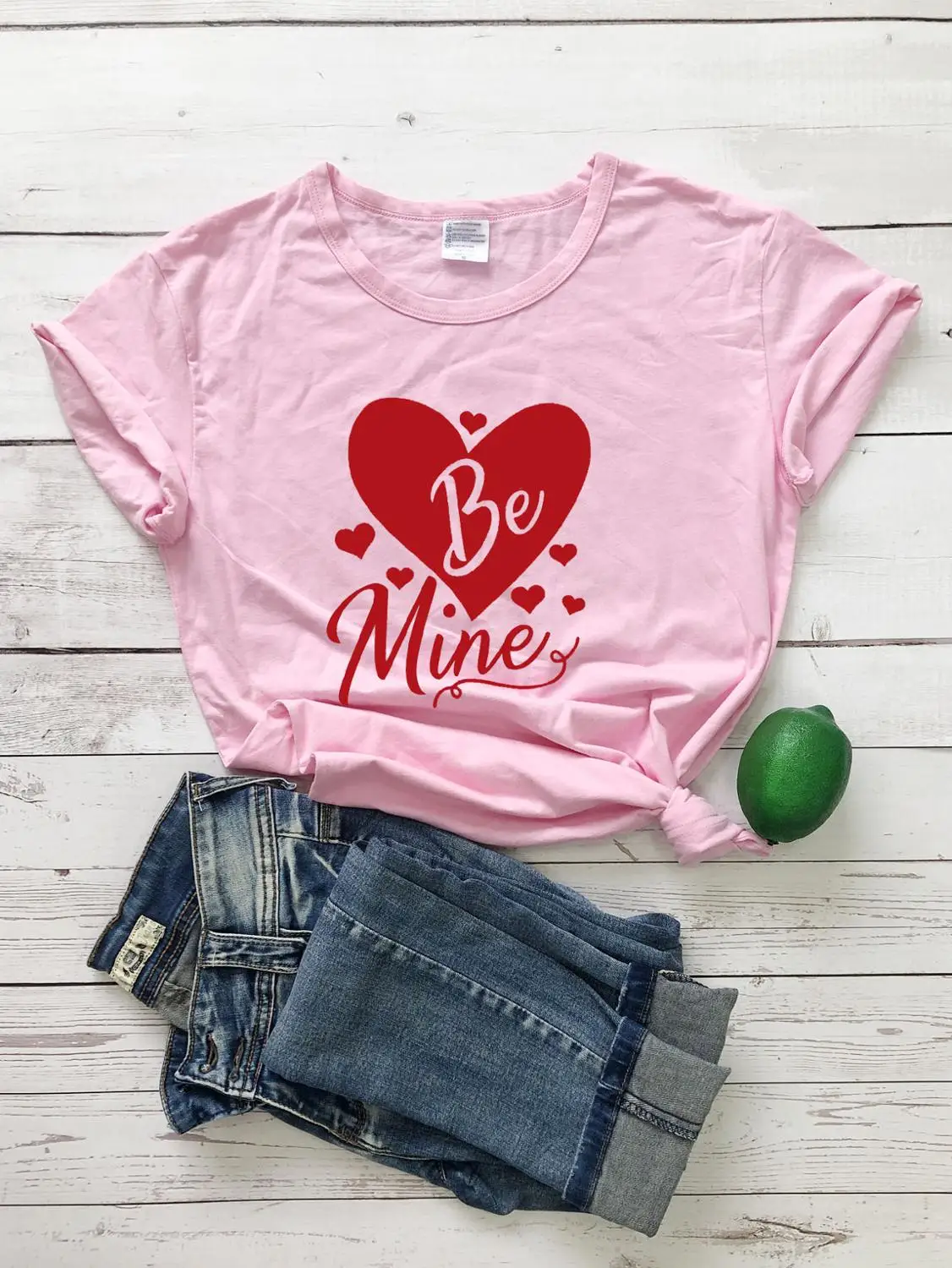 Slogan Tees Tops Be Mine Big Heart Graphic Women Cute Casual Valentine's Day  Grunge Tumblr Lover Couple T Shirt