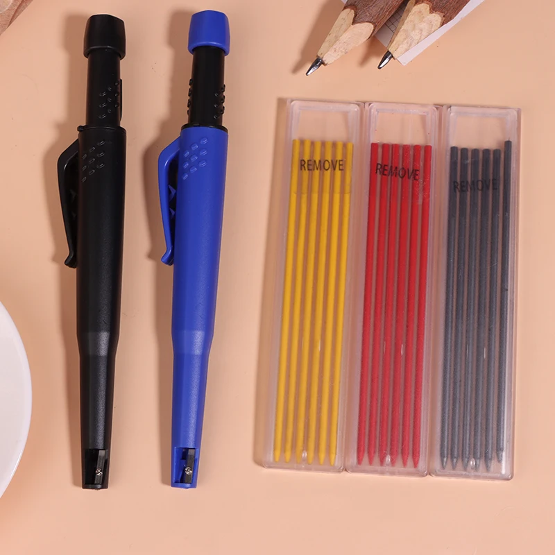 Solid Carpenter Mechanical Pencil For Woodworking Construction One-piece design Pen Cap With Sharpener Stationery Supplies