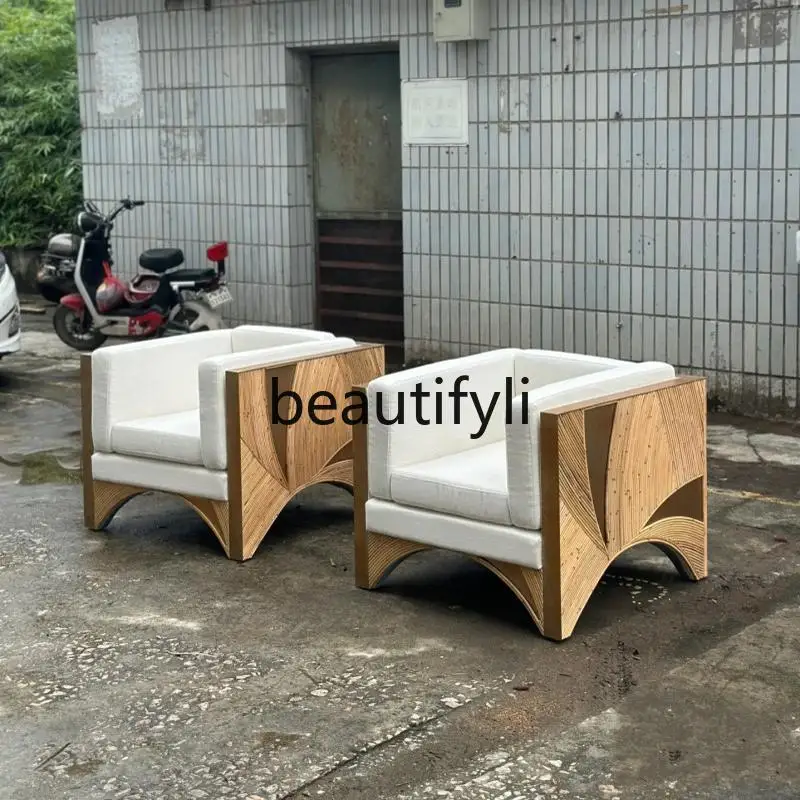 

Italian medieval armrest sofa chair designer new living room negotiation solid wood single chair