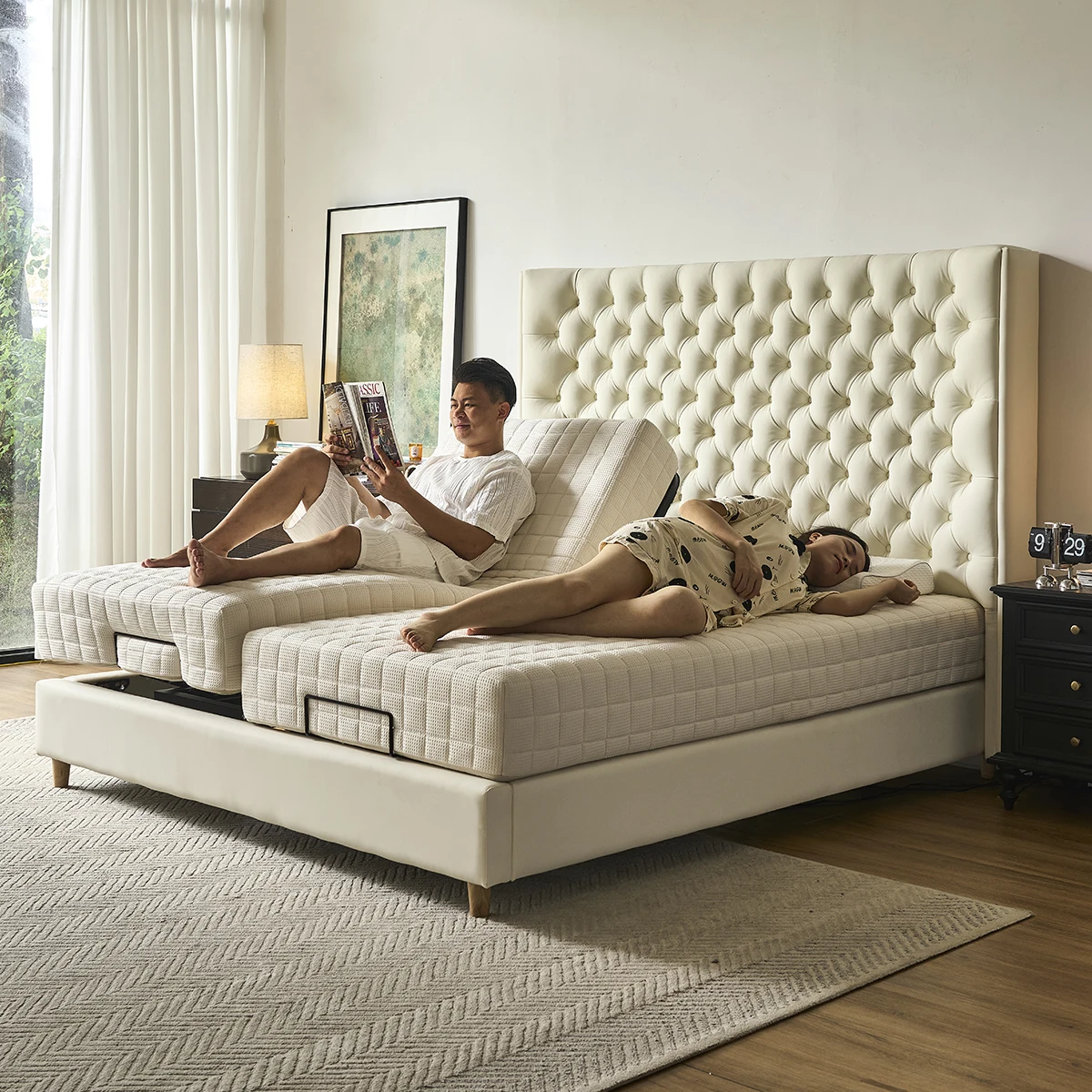 

Smart Electric Adjustable Metal Bed Frame Single or Double Extra Large with Sliding Rail Modern Design Bedroom Furniture