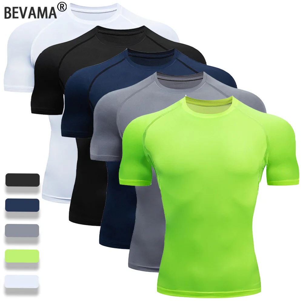 

Men's Running Quick Drying T-shirts Gym Breathable Compression T Shirt Elastic Outdoor Sports Tops Tee Training Short Shirt