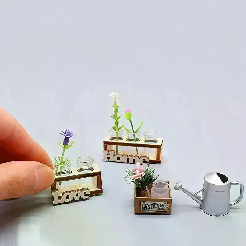 1 pz 1:12 casa delle bambole in miniatura idroponica disposizione dei fiori in legno stand mini vaso di fiori in vetro modello fai da te decorazione del giardino di casa giocattoli