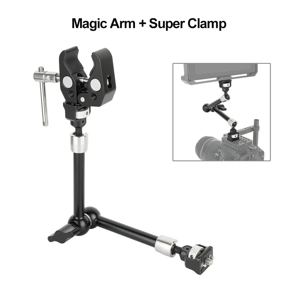 แขนจับกล้อง CAMVATE ขนาด 11 นิ้ว แบบปรับได้ + ตัวหนีบ Super Clamp พร้อมสกรูป้องกันการบิดขนาด 1/4-20 สำหรับแฟลช/ไฟ LED/ไมโครโฟน