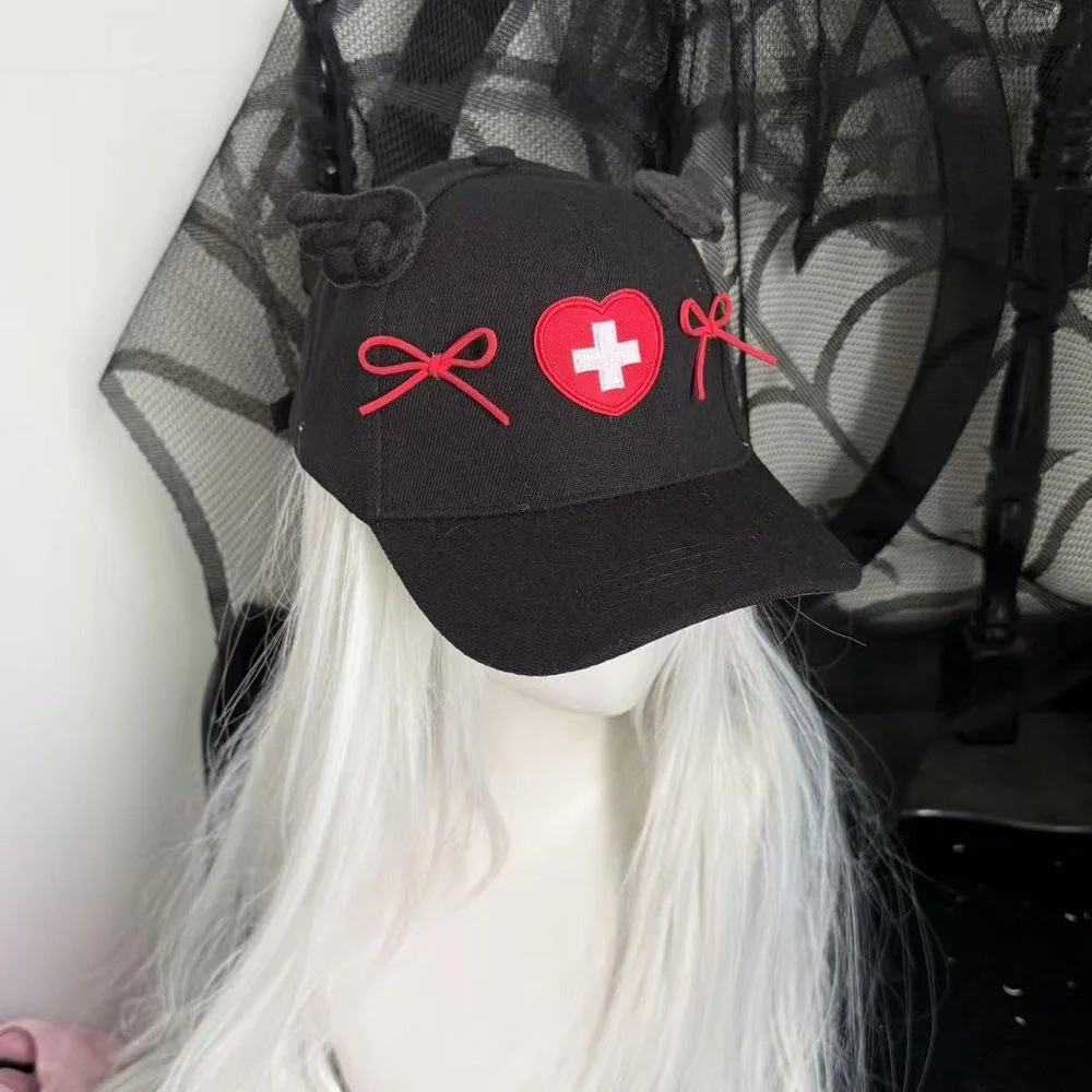 Ins Hat Embroidered Love Cross Bow Baseball Cap Y2K Subculture Dark Angel Wings Sweet Cool Casual Cap Harajuku Hats for Women 4