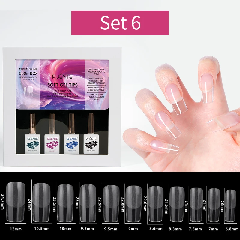 PUENTE 15ml punte per unghie colla Gel Manicure Kit Primer disidratatore Top Coat copertura completa punte per unghie finte 5 pz/set per l'estensione delle unghie