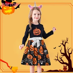 DXTON Girls Halloween Cosplay Dresses Kids Pumpkin New Year Kids Dress Party Costumes Children Clothing Kids Cobweb Vestidos