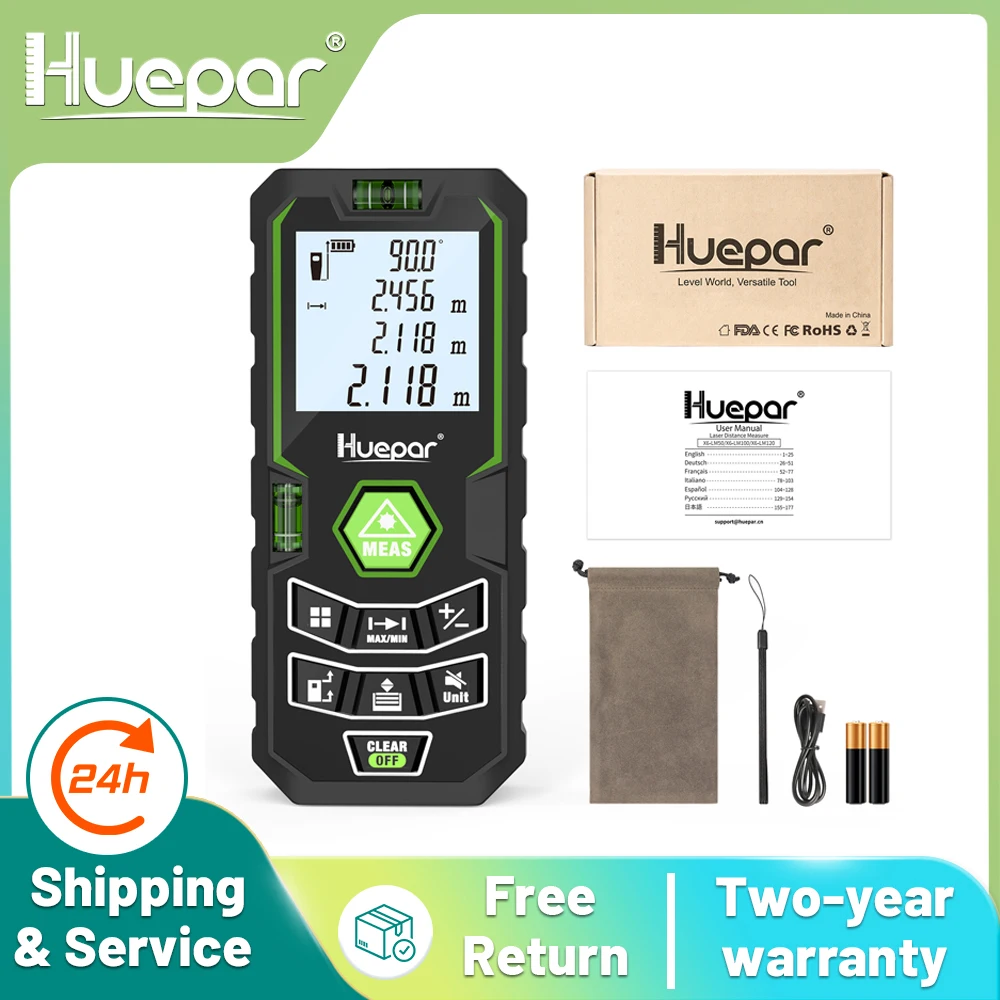 Huepar X6 Laser Distance Meter Rangefinder 330Ft/100M(165Ft/ 50M 390Ft/120M)With Multi-Measurement Modes M/in/Ft & Angle Sensor