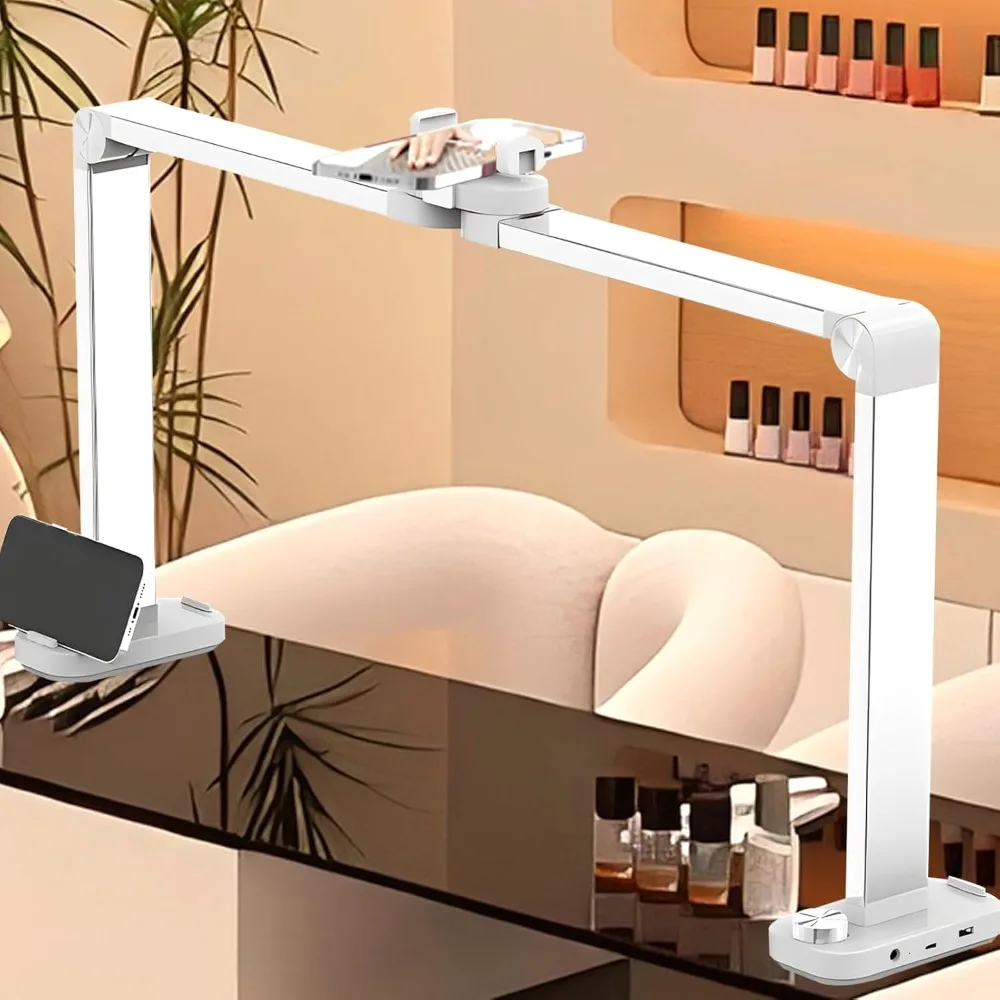 

Large Nail Lamp for Desk,34in Half Moon Light for Nail Desk,Nail Tech Light,Foldable Light for Nail Desk Lamp with Phone Stand,