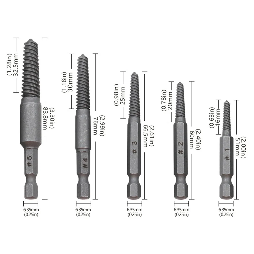 6pcs/set Broken Screw Remover Drill Bits Hex Shank Screw Extracter Tool for Damaged Screw / Sliding Tooth Screw