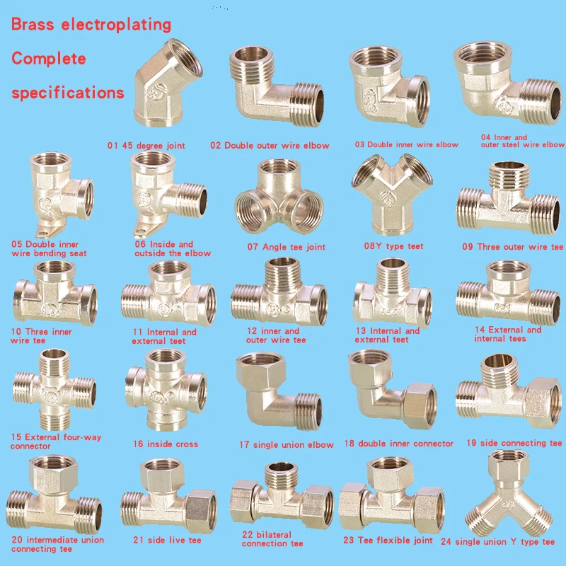 4-point pipe fittings stainless steel color copper live joint three-way elbow Y-type three-way four-way angle copper joint