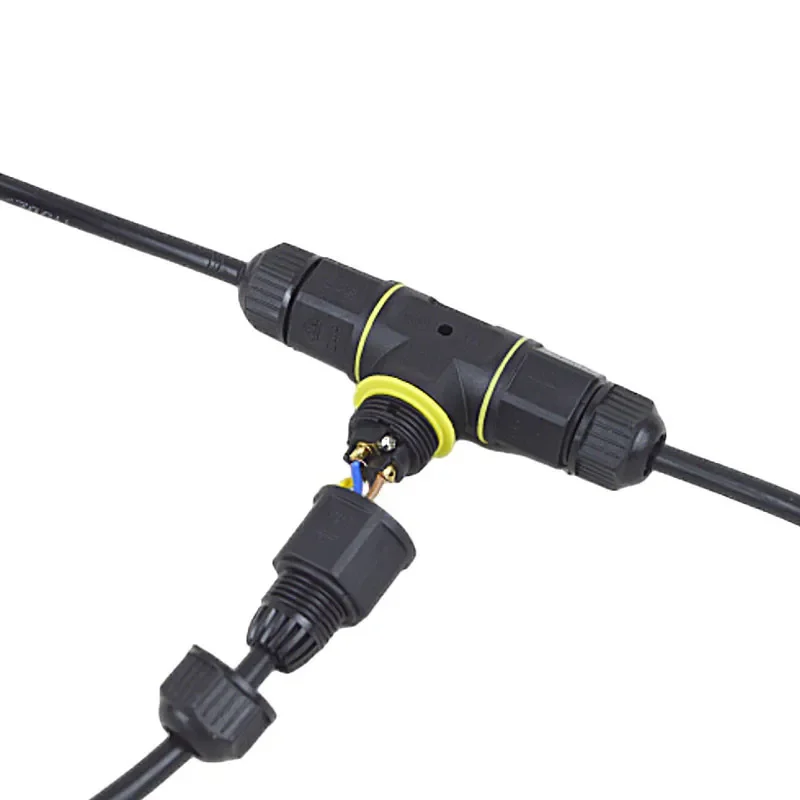 Connectors & Terminals IP68 T Shape Waterproof 3 Pin Quick Terminal Electrical Wire Connection Outdoor Cable