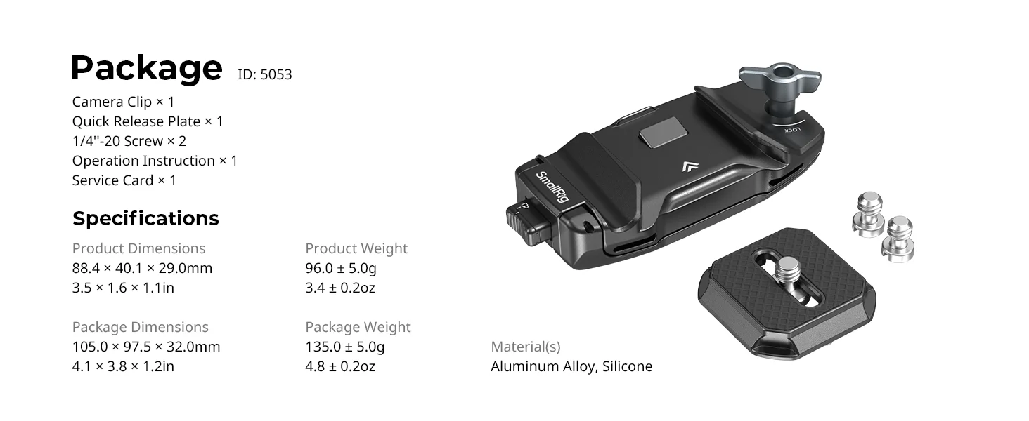 SmallRig Kameraclip mit Schnellwechsel-Montageplatten-Set, vertikale Belastung, 40 kg, für Arca-Typ-Stativ für Kameras, Montage auf Rucksäcken – Detail 12