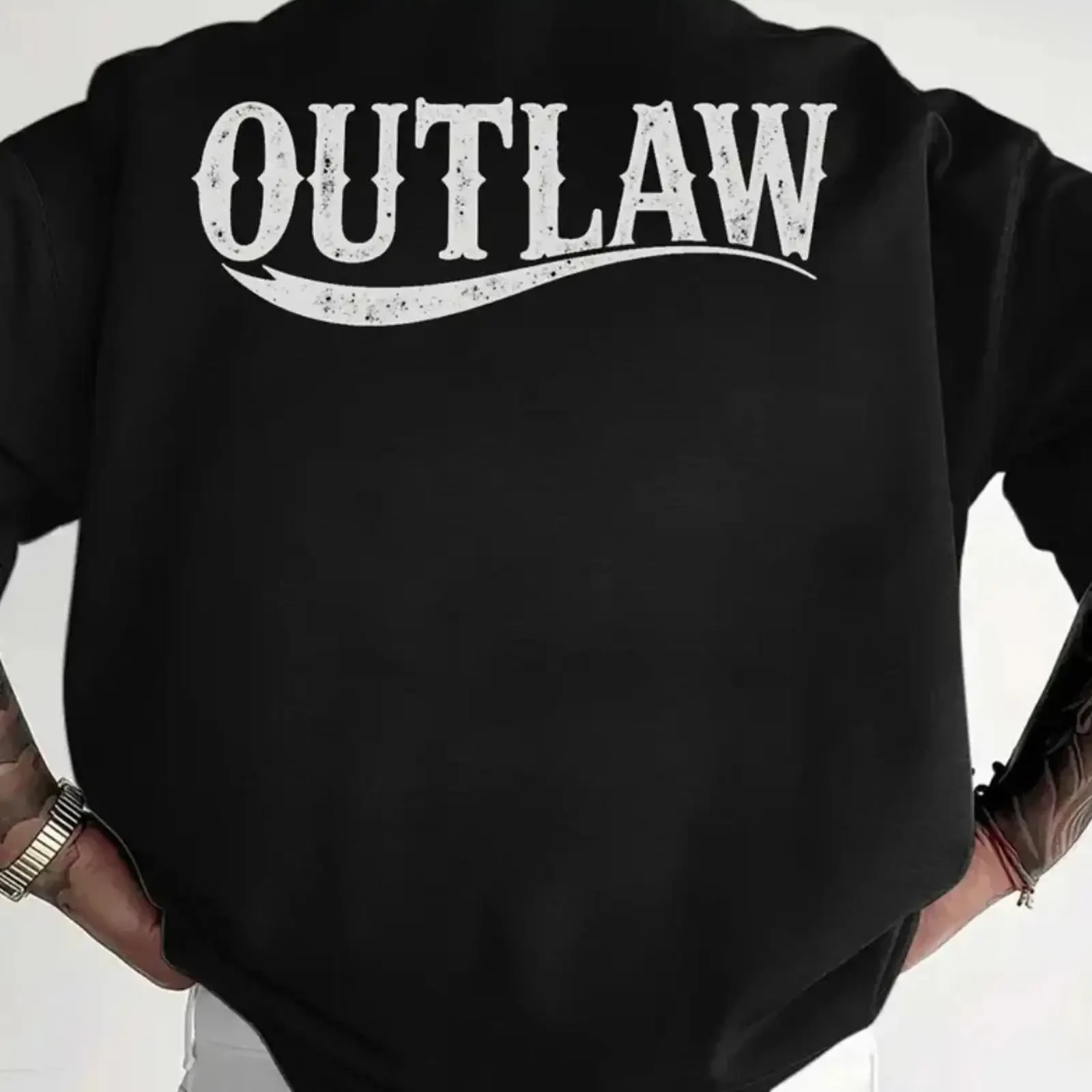 Outlaw Men's Oversize T Shirt Streetwear Fashion Hip Hop up to 5XL vintage Washed Top For Everyday Wear Versatile homme