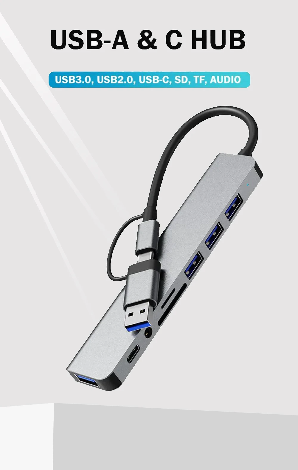 8-in-1-USB-Expander-HUB-USB-Verteiler mit 2 USB 3.0-, 2 USB 2.0- und 1 USB-C-Anschlüssen, TF/SD-Karte, geeignet für Laptops, PC, MacBook – Detail 2