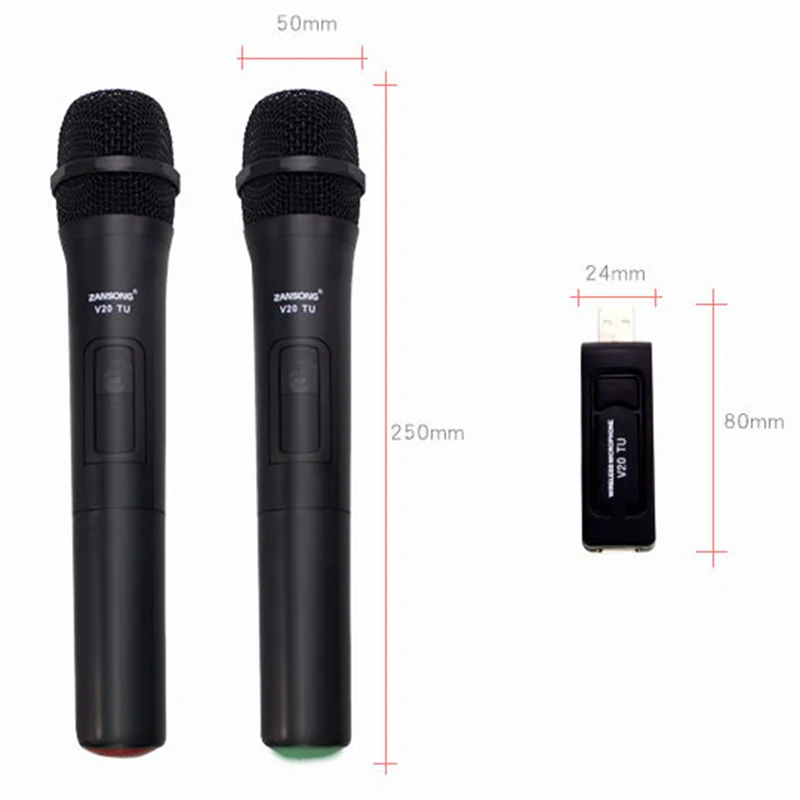 Zansong Uhf Usb 3.5Mm Wireless Microphone Megaphone Handheld Mic with Receiver for Karaoke Speech Loudspeaker V20