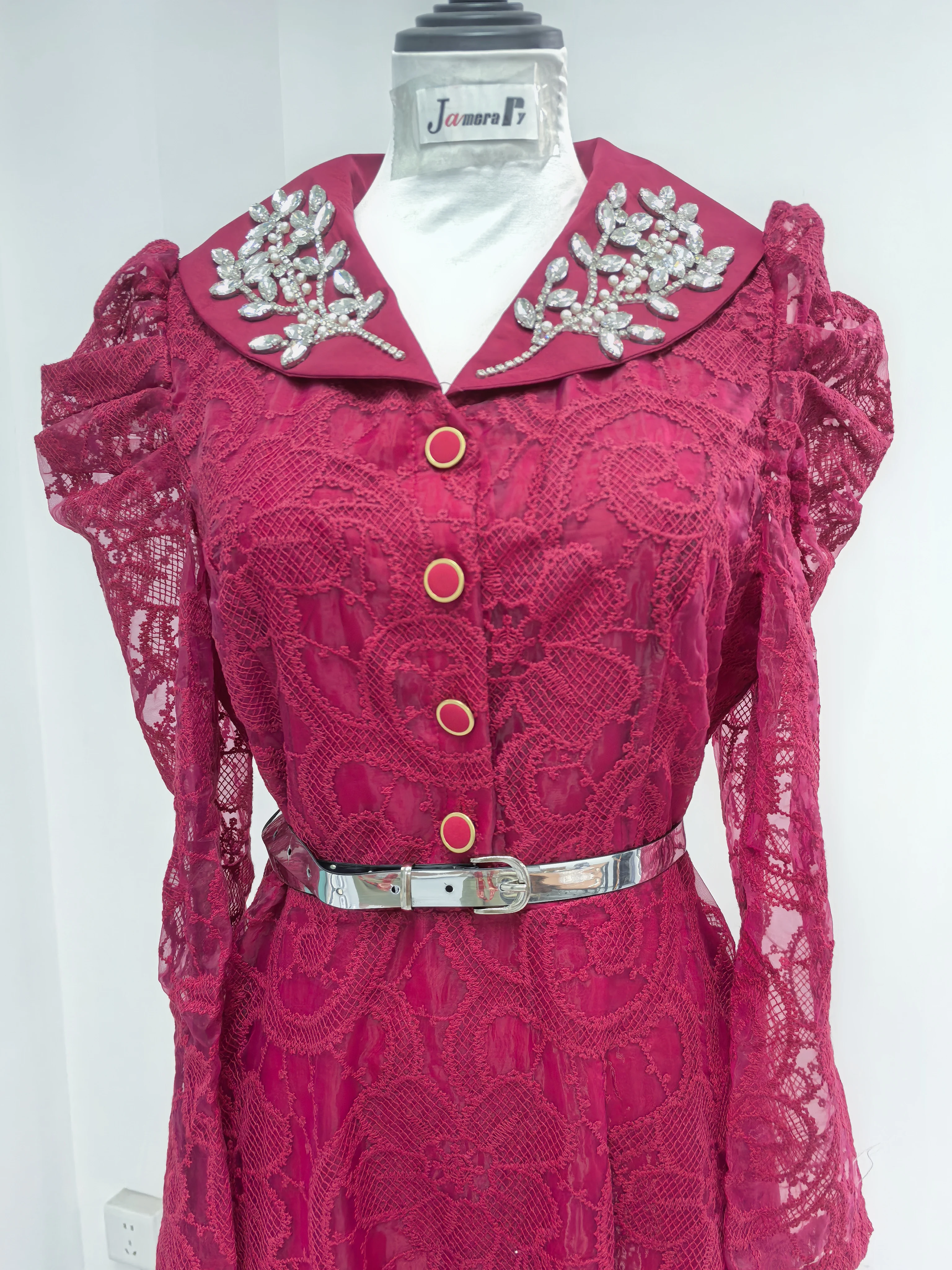 Rhainstone Kristal Herfst Borduren Formele Avondjurken Vrouwen Lange Mouw Maxi Kanten Jurk Party Gehaakte Hol Vestidos