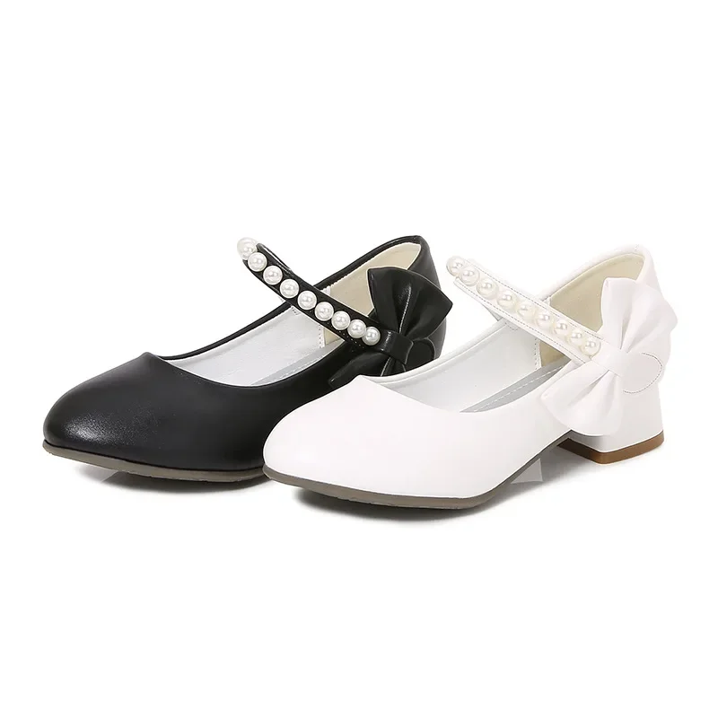 Children's Leather Shoes Elegant Girl Princess Shoes with Bowknot Fashion  Chic Versatile Kids Party High-heels Shoes Black White - AliExpress 1501