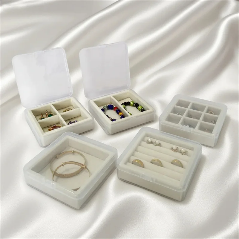 

Beige Portable Jewelry Display Tray With Dust Cover Jewelry Ring Bracelet Pendant Earring Storage Tray Jewelry Display Props