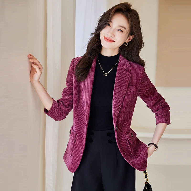 

High-end Corduroy Blazer for Women, 2023 Autumn and Winter New Premium Elegant Goddess-like Long-sleeve Velvet Suit Jacket Sweet