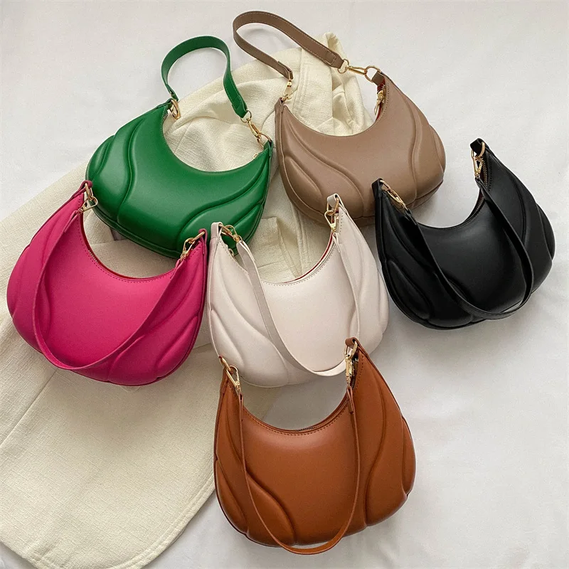 Bolso de hombro Retro de Color sólido para mujer, bolsos de cuero PU, bolso de axilas Simple para mujer, bolso de diseñador Hobos, sillín de media