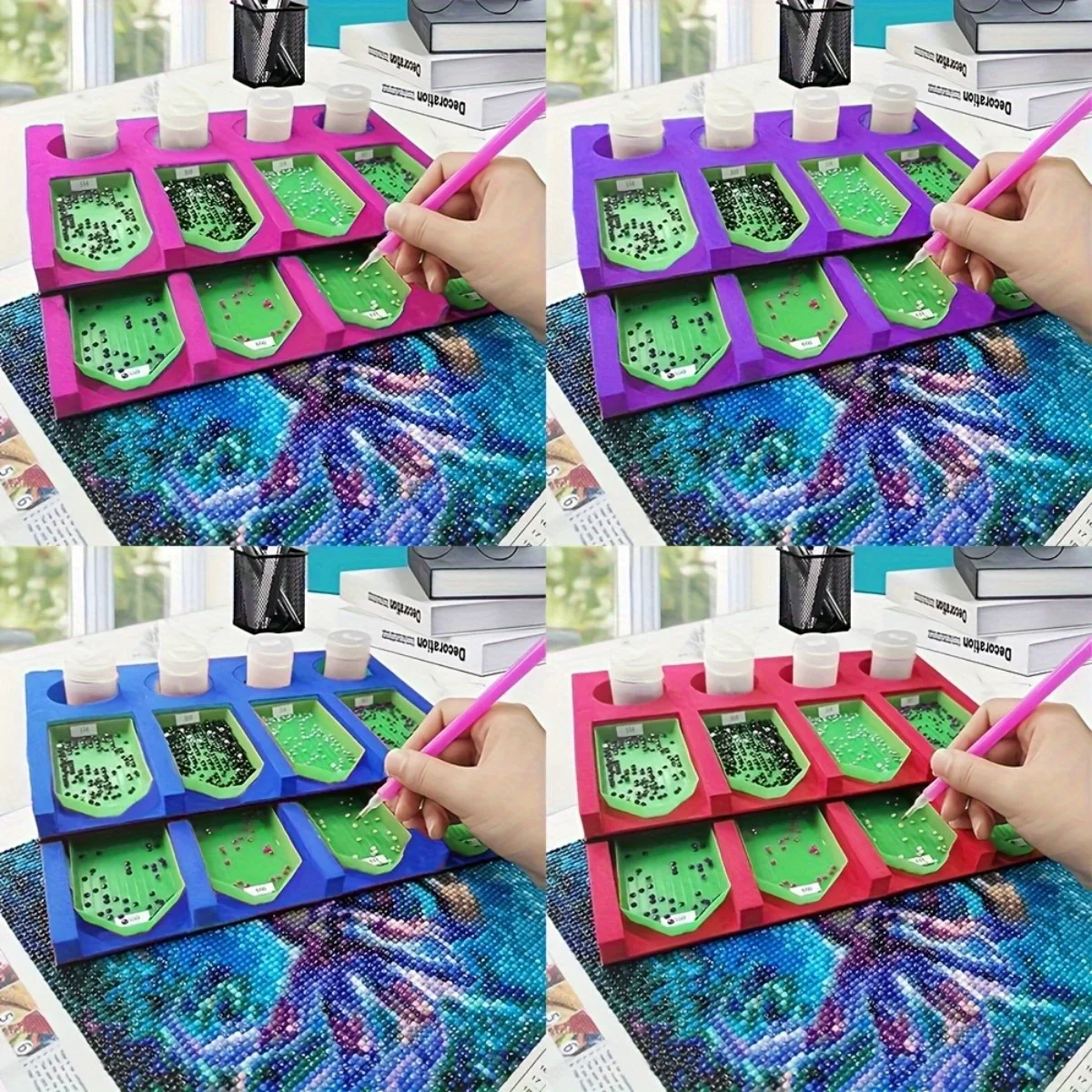 1Set Diamond Painting Tray Organizer, Red Purple EVA Foam Multi-Boat Tray Holder for Kits, Storage Containers 4 Slots Accessori