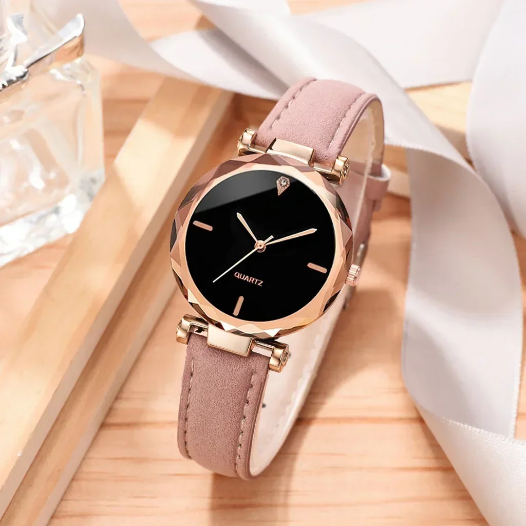 Luxury Fashion Women Watch Set PU Leather Strap Ladies Quartz Wristwatch Rhinestone RoseGold Alloy Bracelet For Ladies Gift