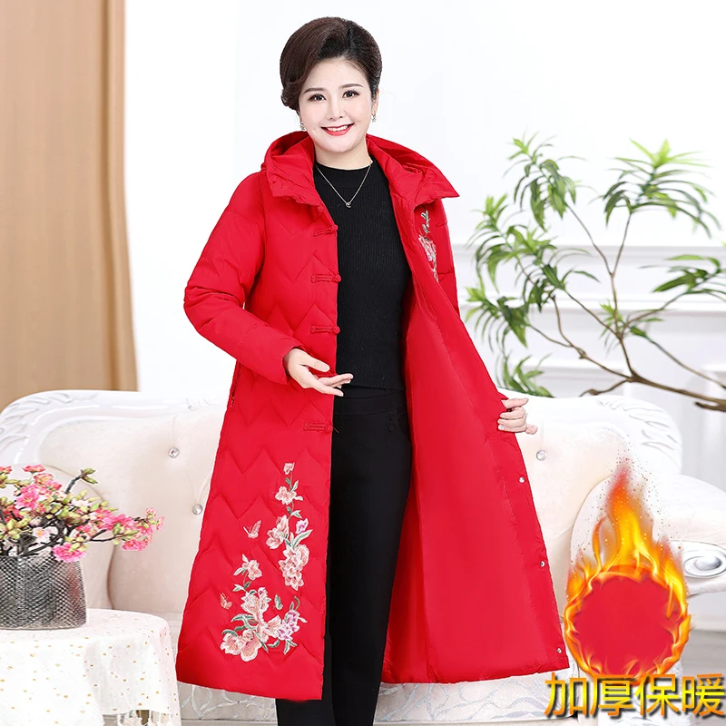 

Women's Winter Jacket Hooded Embroidery X- Long Coat Female Casual Thick Woman Parkas High Quality Puffer Jakcet