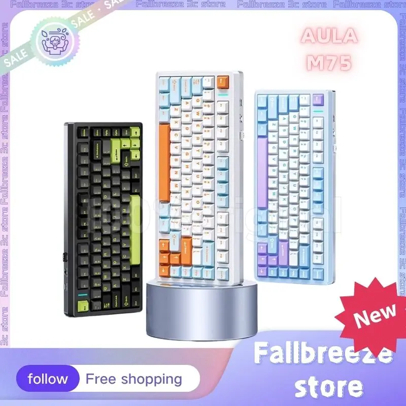 

AULA M75 Gamer Mechanical Keyboard 3mode Bluetooth Wireless Keyboard 81Key Gasket Structure Hot Swap Rgb Backlit Gaming Keyboard