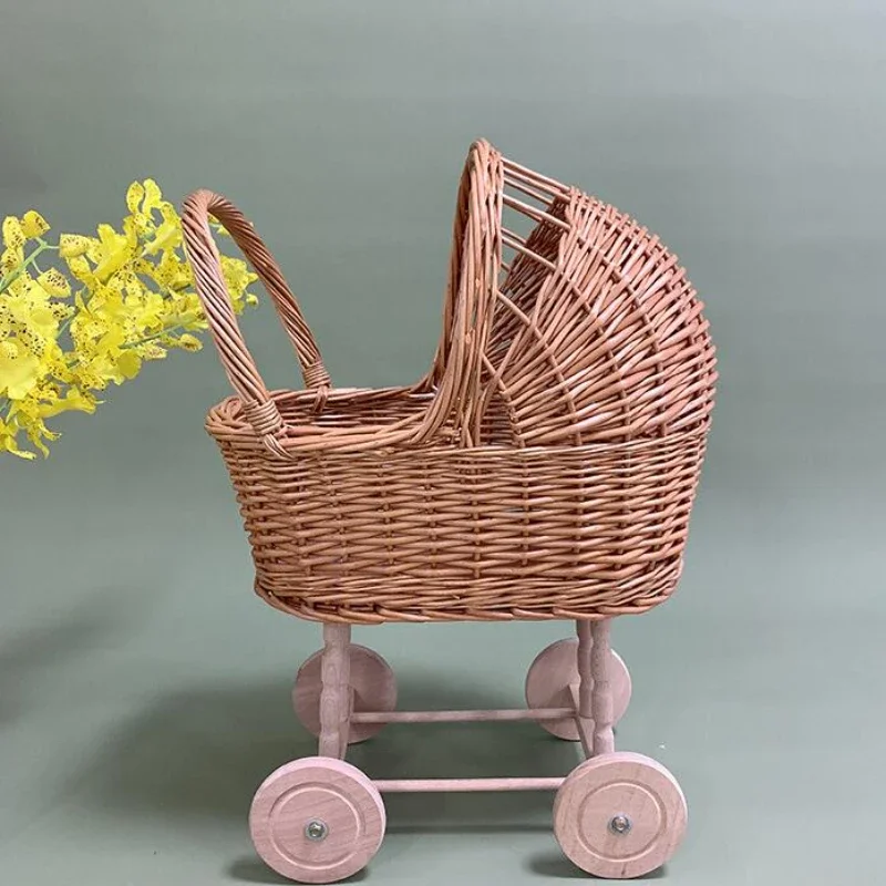 Nordic wind retro rattan trolley studio photo props children's room decoration every cart