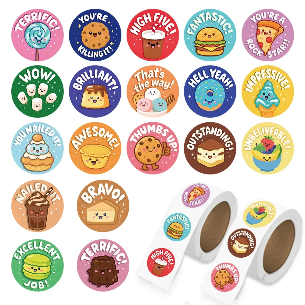 Food Dessert Cartoon Reward Stickers Positive Encourage Words Waterproof Teacher Incentive Scrapbook Classroom Stationery