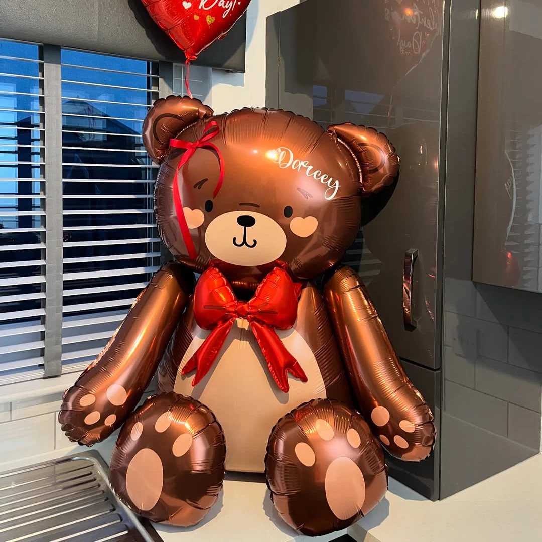 Schleife Bär Aluminiumfolie Ballon Braun/Mattweiß Bär Ballon Geburtstag Hochzeit Dusche Jahrestag Dekoration Geburtstagsgeschenk – Detail 7