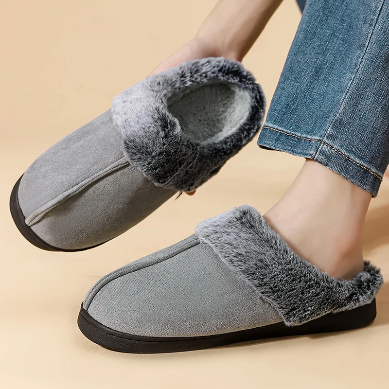 

Домашние хлопковые тапочки из искусственной замши, женские зимние нескользящие плюшевые тапочки без шнуровки 2020, женские пушистые теплые хлопковые шлепанцы