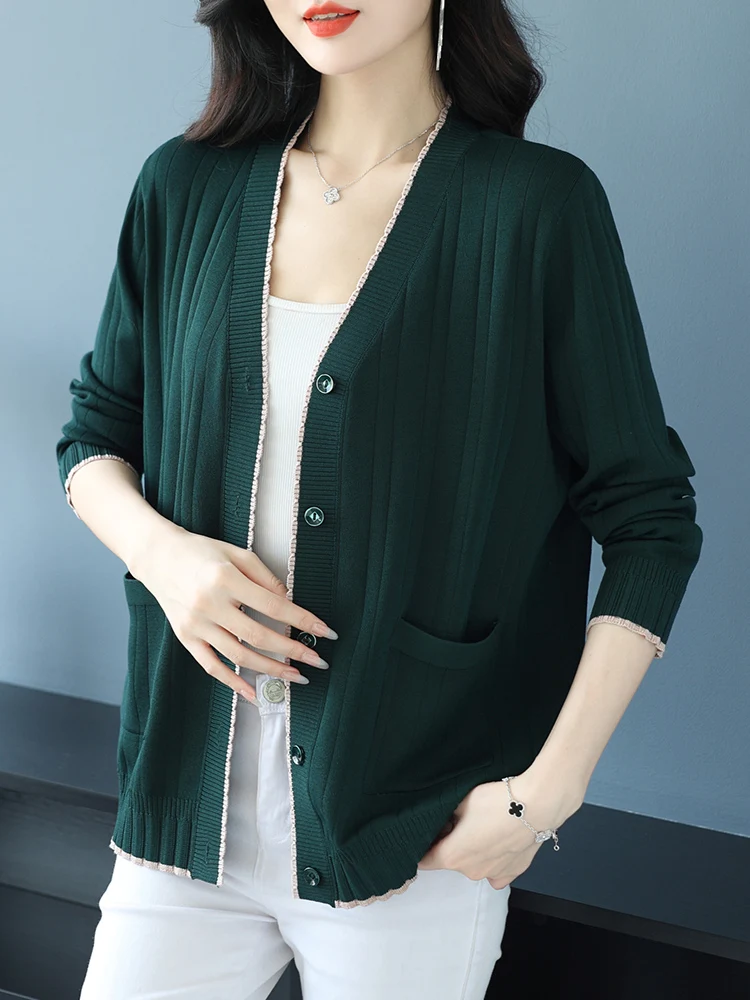 Solid Cardigan Sweater Women Spring Autumn Women Clothing Long Sleeve Sweater Single-breasted Knitwear Cardigans