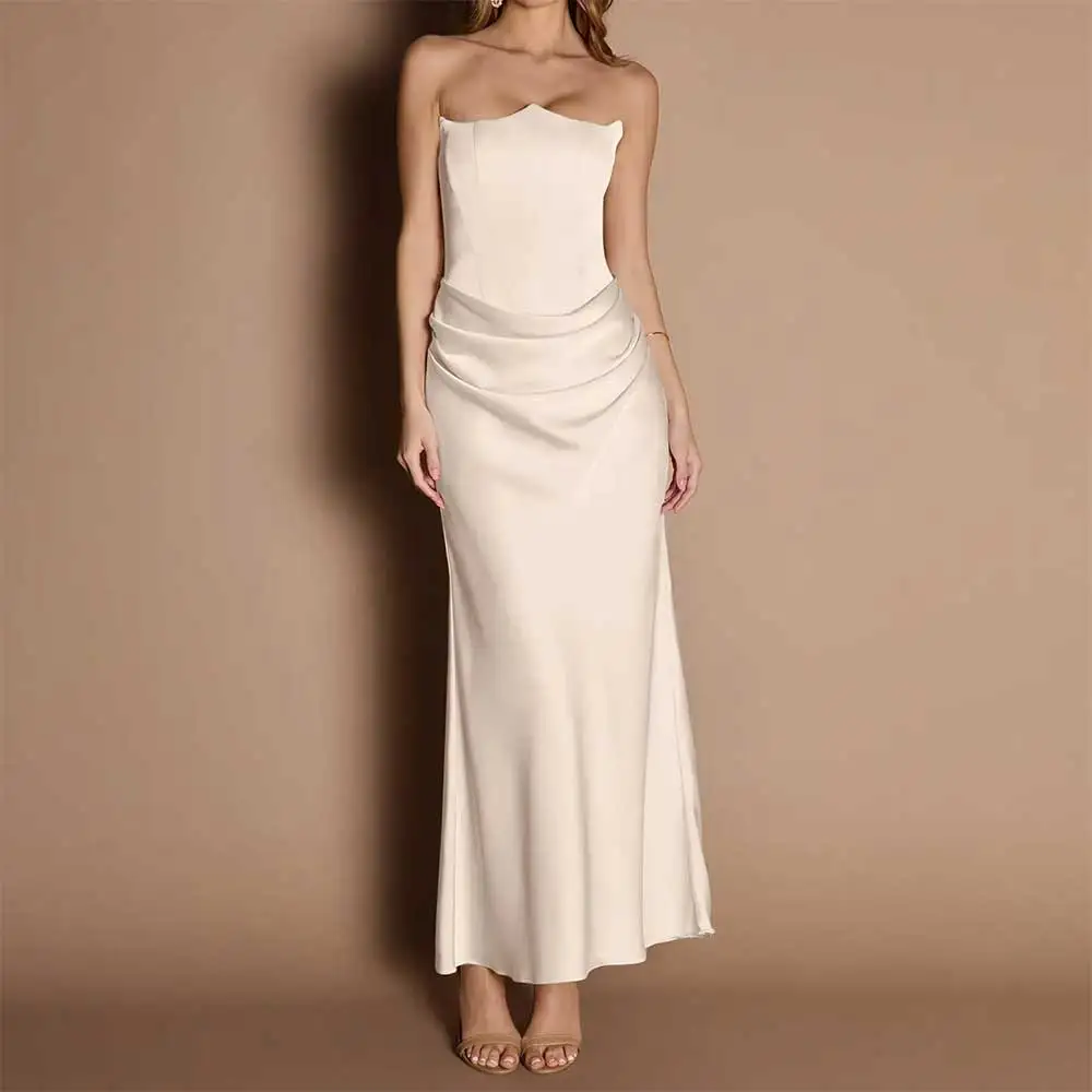 

Elegant Sleeveless Pleated Mermaid Evening Dress for Women Backless Floor-Length Prom Party Dress Bridesmaid's Dress فساتين سهرة