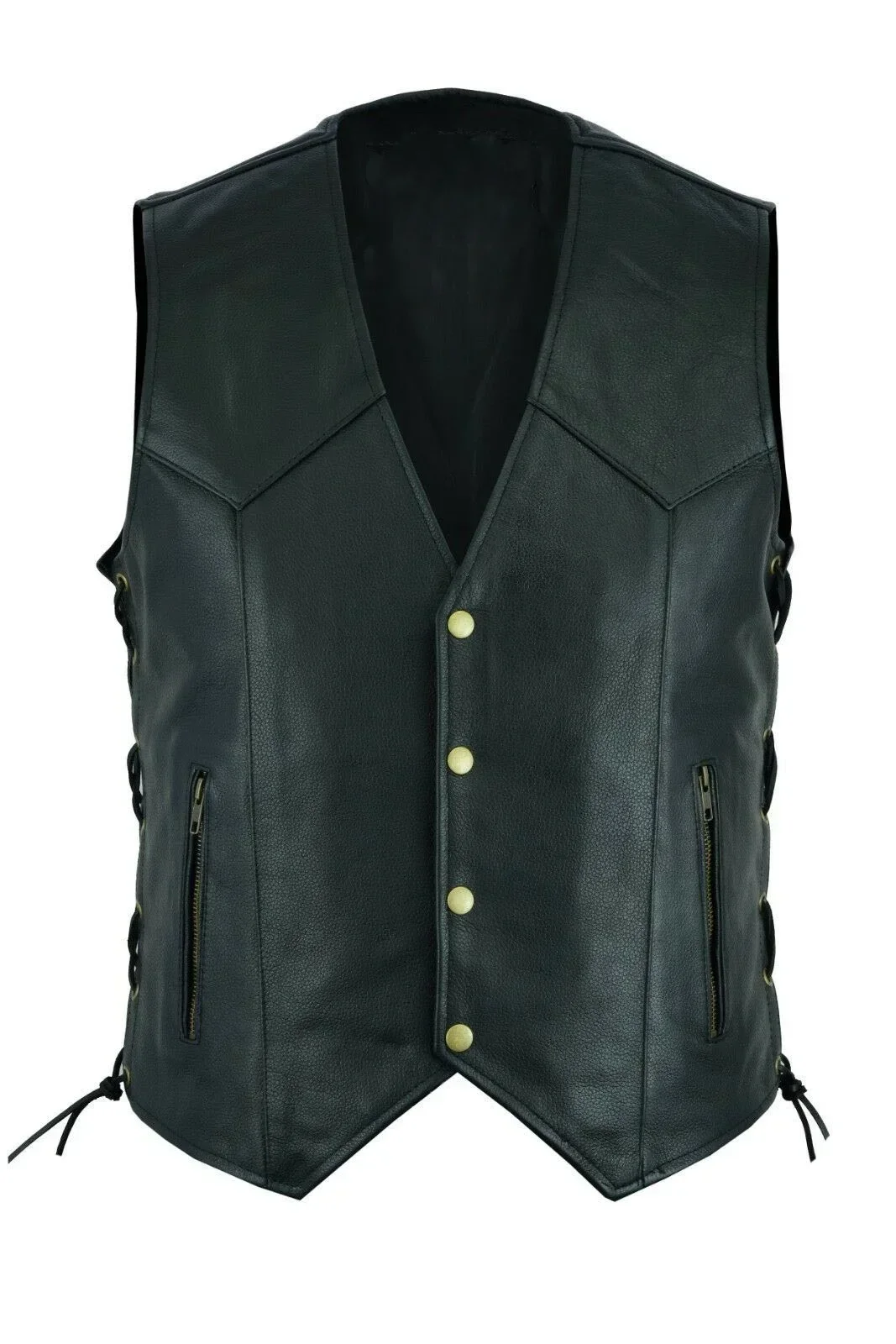 Herren Kunstleder Punk-Weste, einreihige ärmellose Weste mit seitlicher Schnürung, Motorrad-Biker-Casual-Cosplay-Weste – Detail 4