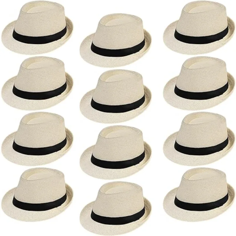 

6-24 Pack Short Brim Sun Panama Hats Wedding Summer Hat for Women 1920s Fedora Hats for Men Classic Pork Pie Hats Party Costume