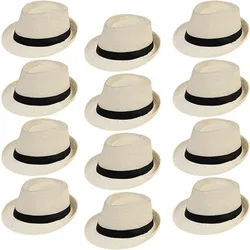 6-24 Pack Short Brim Sun Panama Hats Wedding Summer Hat for Women 1920s Fedora Hats for Men Classic Pork Pie Hats Party Costume