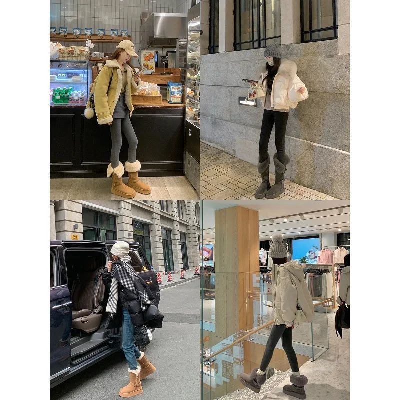 Scarpe da neve in cotone caldo con suola spessa e finiture in pelliccia Stivali da neve a metà polpaccio per donna Stile invernale