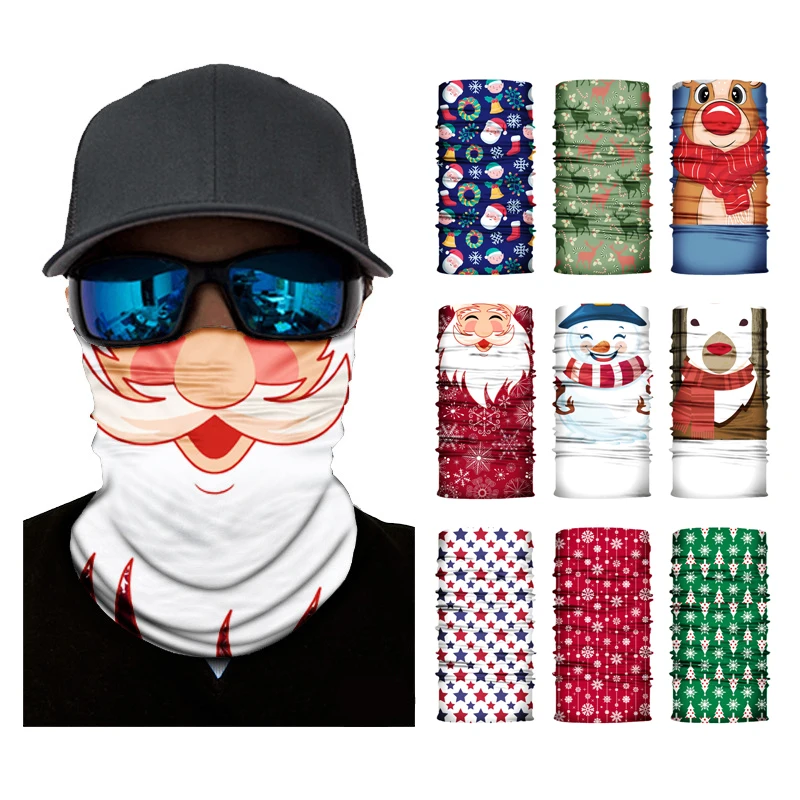 3D Printed Christmas Turban Face Neck Warmer Seamless Scarf Bandana Outdoor Sport Sun Protection Ski Mask Santa Claus Tree