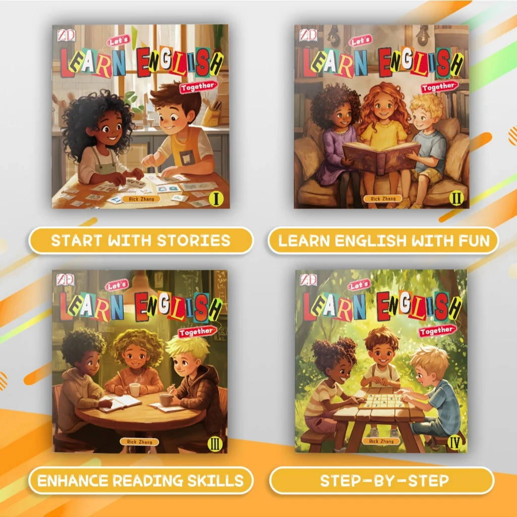 Let’s Learn English Together 4-Piece English Reading Set, Story-Based Early Learning for Children