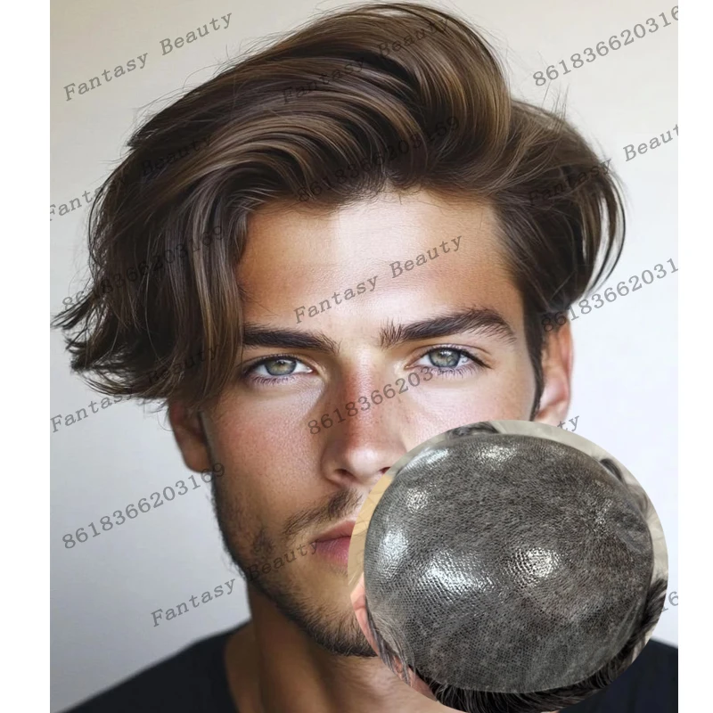 

Super Durable Full Skin Thin PU Base Men Toupee Natural Hairline Black Man 100% Human Hair System Prosthesis Capillary Long Last