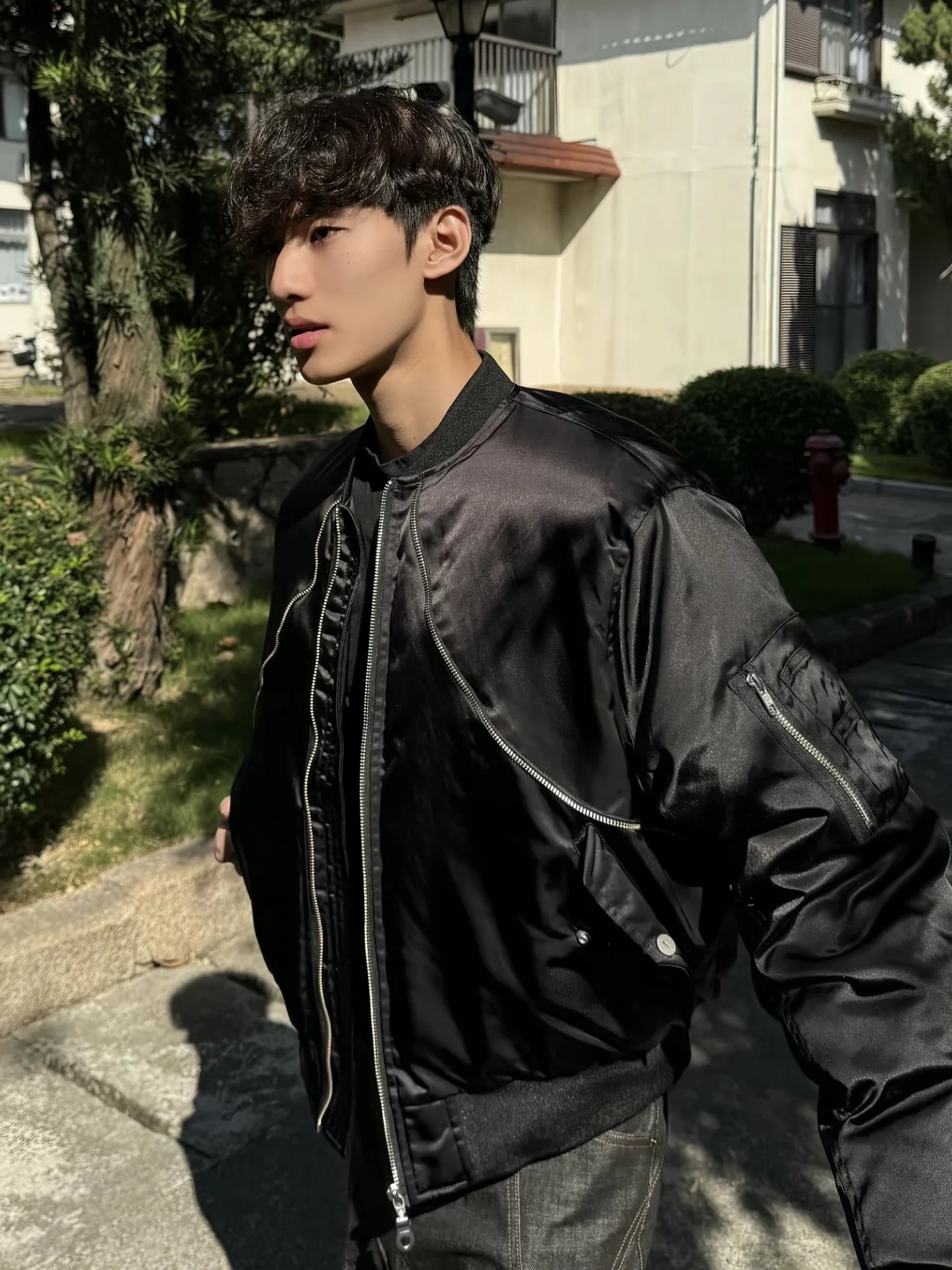 

Red Men's Bomber Jaet with Zipper Flight Coat Heavyweight Winter Versatile Design MA Outerwear Casual Long Sve