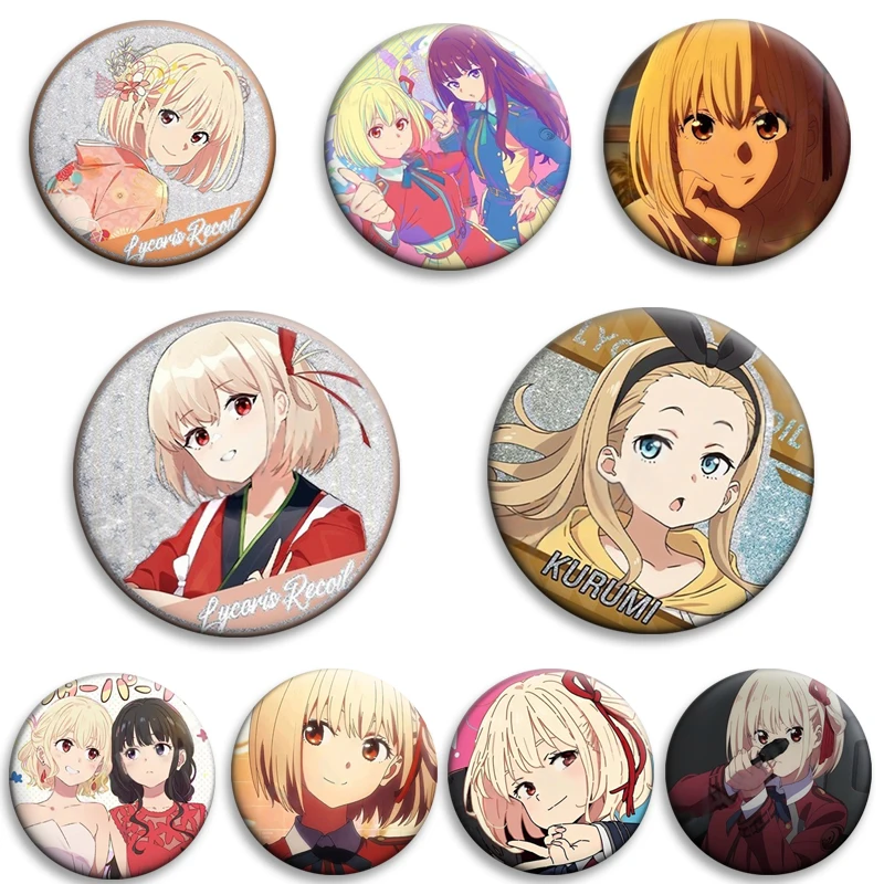 

Cartoon Lycoris Recoil Tinplate Brooch Cute Chisato Nishikigi Takina Inoue Round Badge Enamel Pin Bag Clothes Shirt Decor Gifts