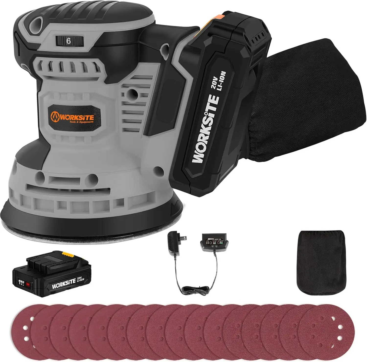 20V MAX Cordless Random Orbital Sander, 5-Inch Variable Speed Orbital Hand Sander w/2.0A Battery,  30pcs Sanding Discs, Gray