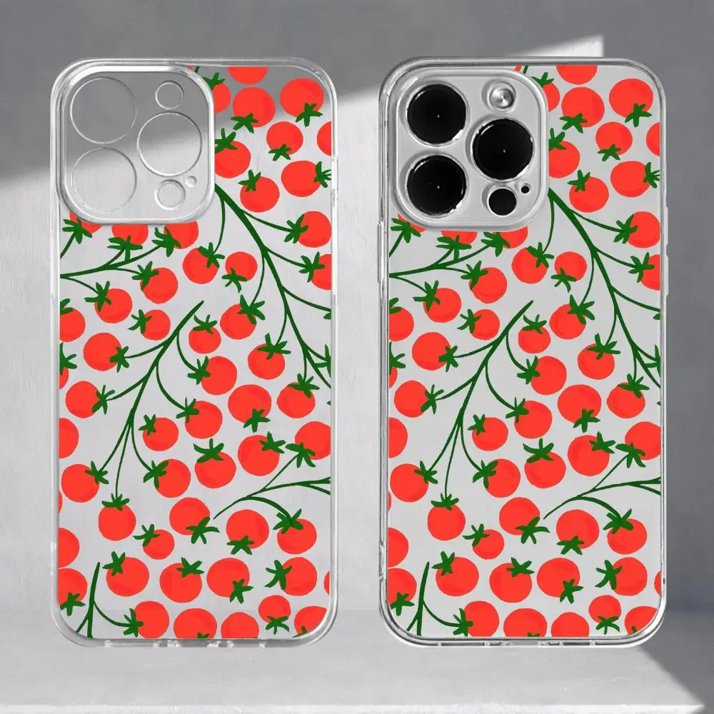Casing ponsel motif tomat cocok untuk iPhone 17 16 15 14 13 12 11 Pro/Max/Plus transparan anti jatuh dan tahan benturan